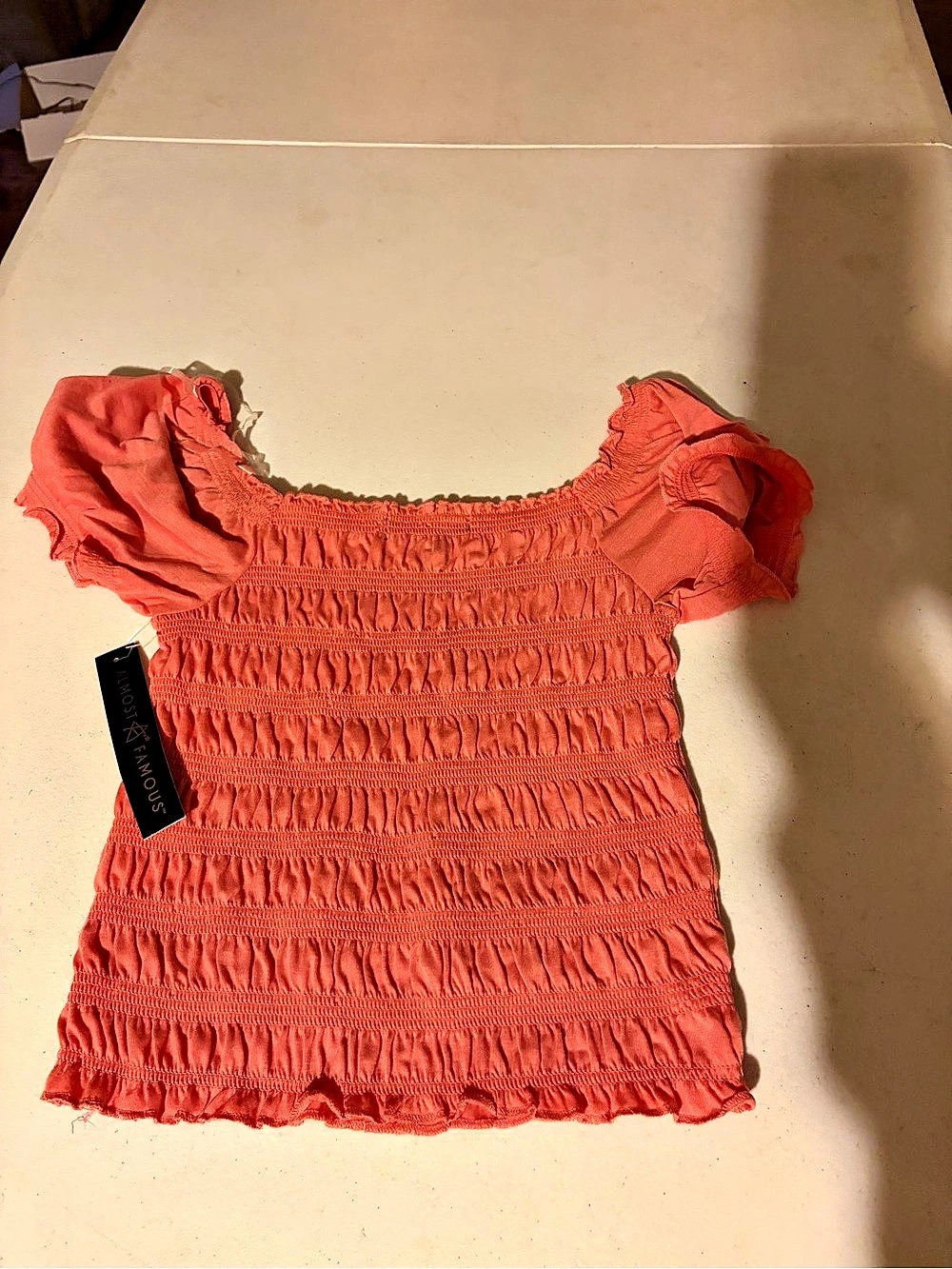 Almost Famous Junior girls Smocked Crop Top in Orange Size Large NWT